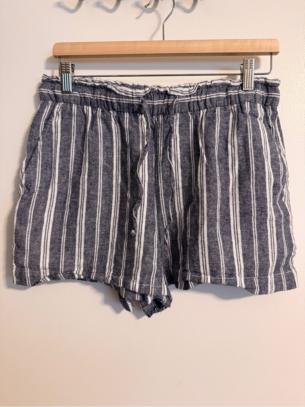 GAP Navy and White Striped High-Waist Drawstring Shorts